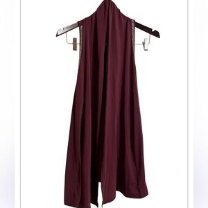 Ariat Draped Open Front Sleeveless Maroon Cardigan Vest Sz SP Women